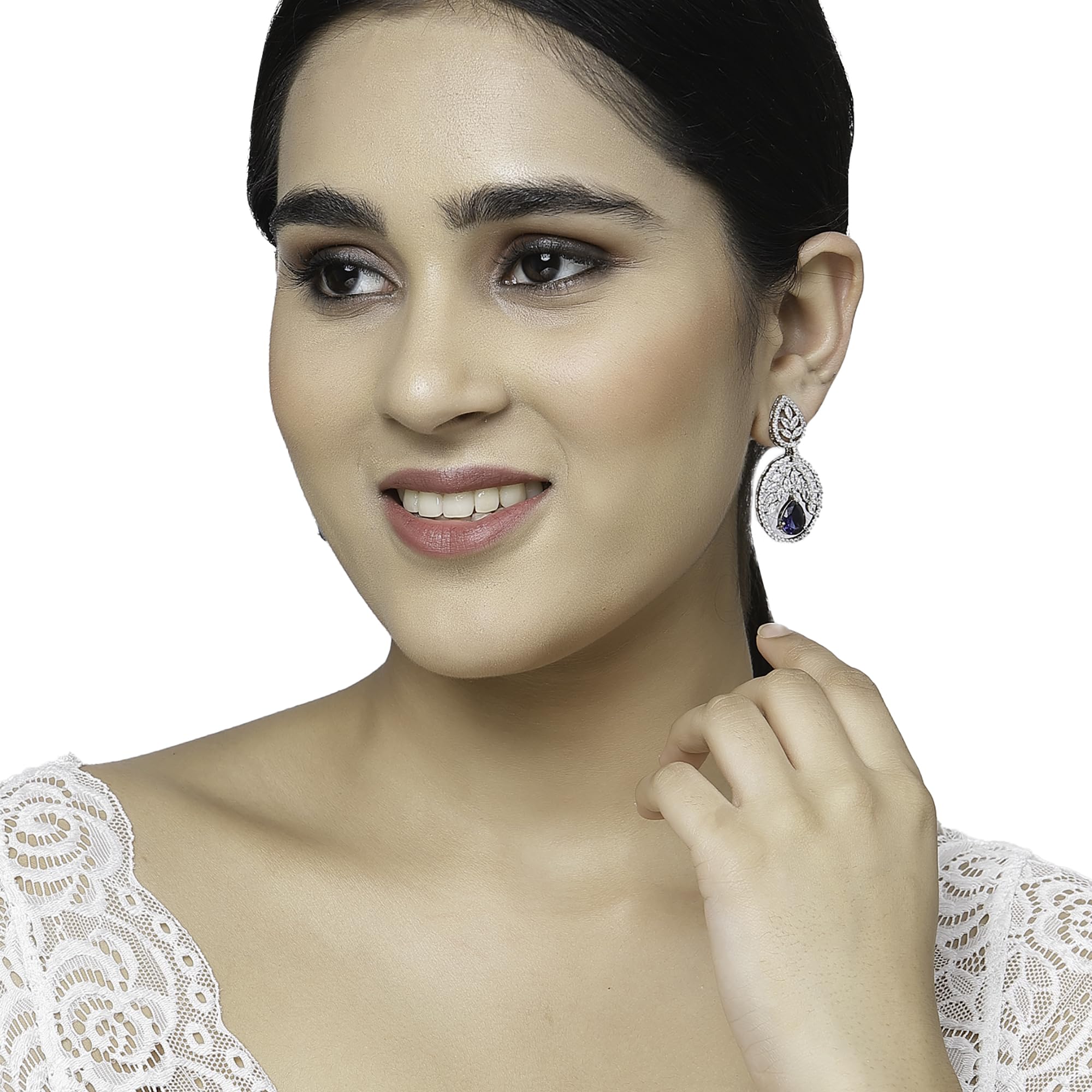 Rhodium-Plated American Diamond Drop Earrings